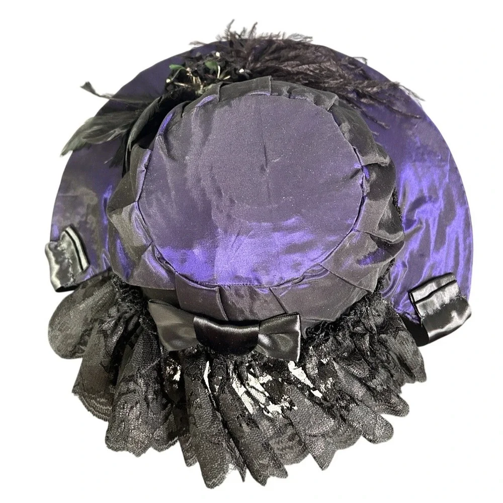 Lush Antique Hat Victorian 1880's Purple Iridescent  Lace Millinery  Flowers